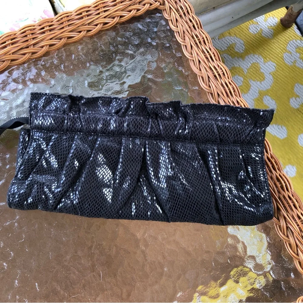 Express Black Faux Snakeskin Ruched Clutch Y2K Evening Bag